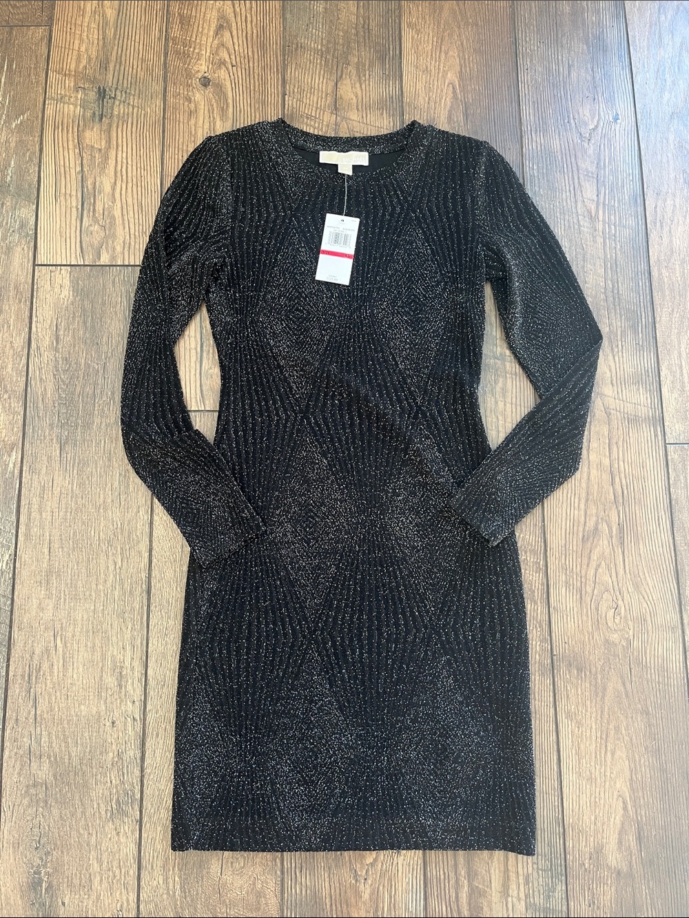 Michael Kors NWT Metallic Black Long-Sleeve Bodycon Dress